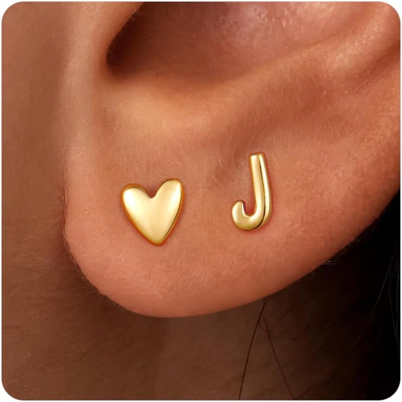 JIAOGE Valentines Day Gifts for Kids Teen Girl Jewelry - 2 Pairs S925 Sterling Silver Post Gold/Rose Gold Heart Initial Stud Earrings for Girls Teen Girl Gifts Hypoallergenic Earring for Women Jewelry - Image 1